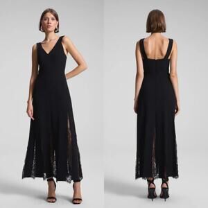 ALC Emmie Lace Paneled A-Line Midi Dress Sleeveless V-Neck Flowy Black Size 4